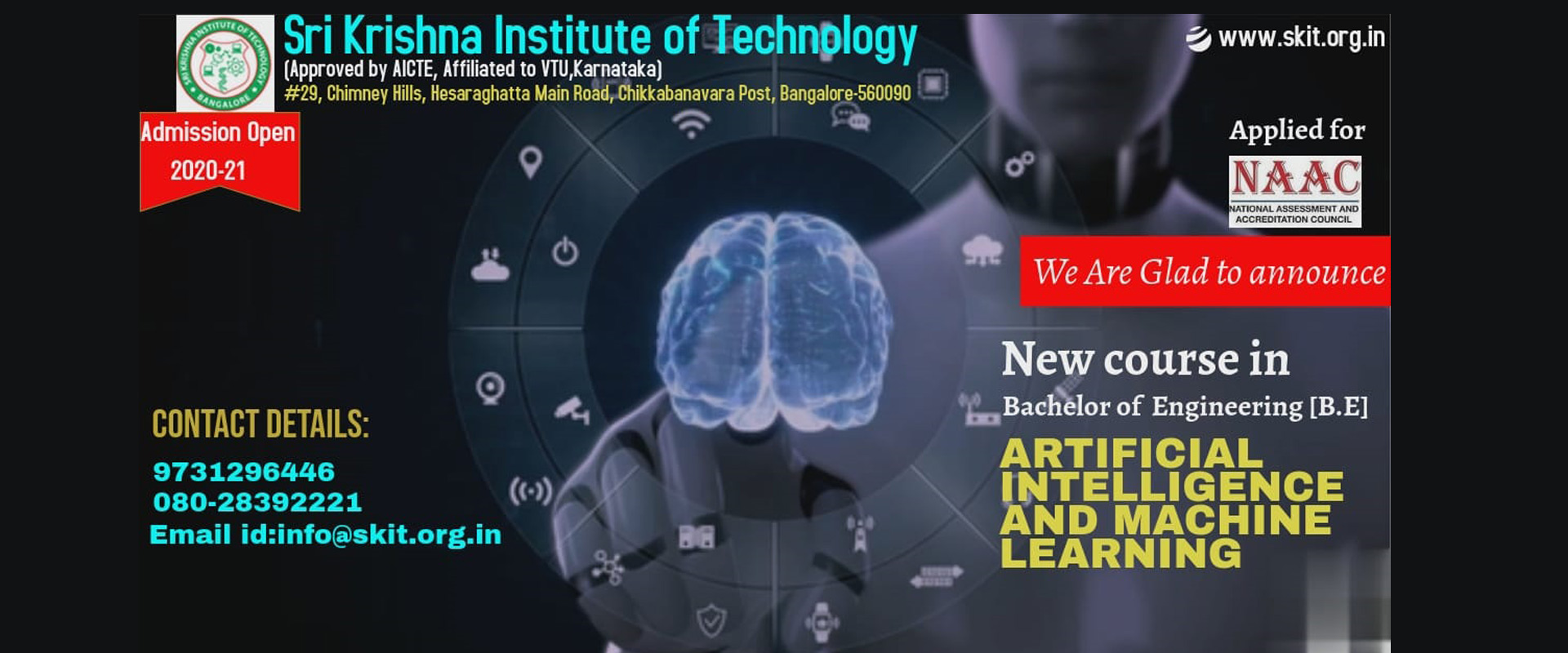 SKIT, Bangalore offers a new course artificial intelligence and machine learning